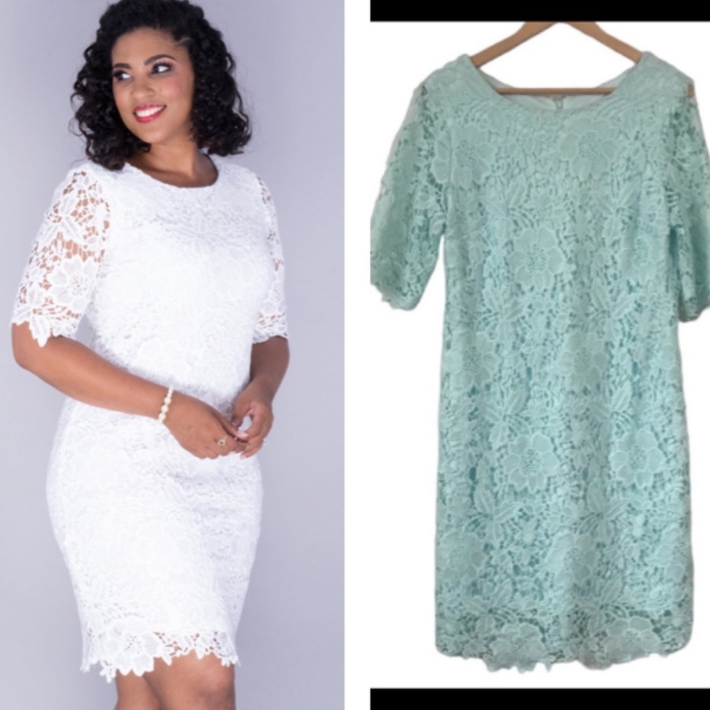 SANDRA DARREN EMBROIDERED LACE Crochet SHEATH DRESS size 12 mint